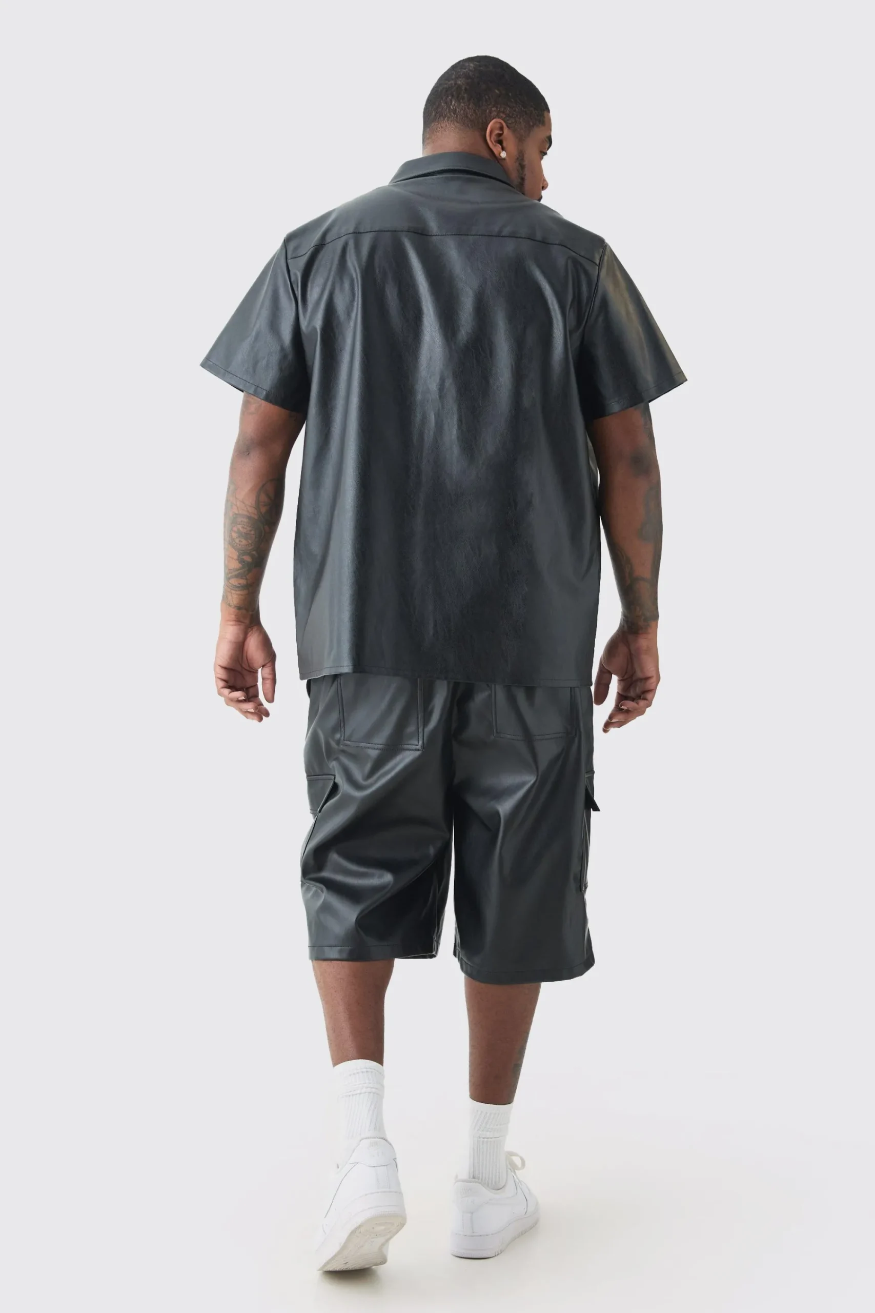 boohooMAN Plus Elasticated Waist PU Cargo Short | UK| Shorts