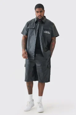 boohooMAN Plus Elasticated Waist PU Cargo Short | UK| Shorts