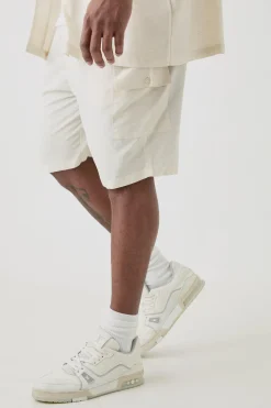 boohooMAN Plus Elasticated Waist Relaxed Linen Cargo Shorts In | UK| Shorts