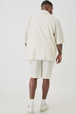 boohooMAN Plus Elasticated Waist Relaxed Linen Cargo Shorts In | UK| Shorts
