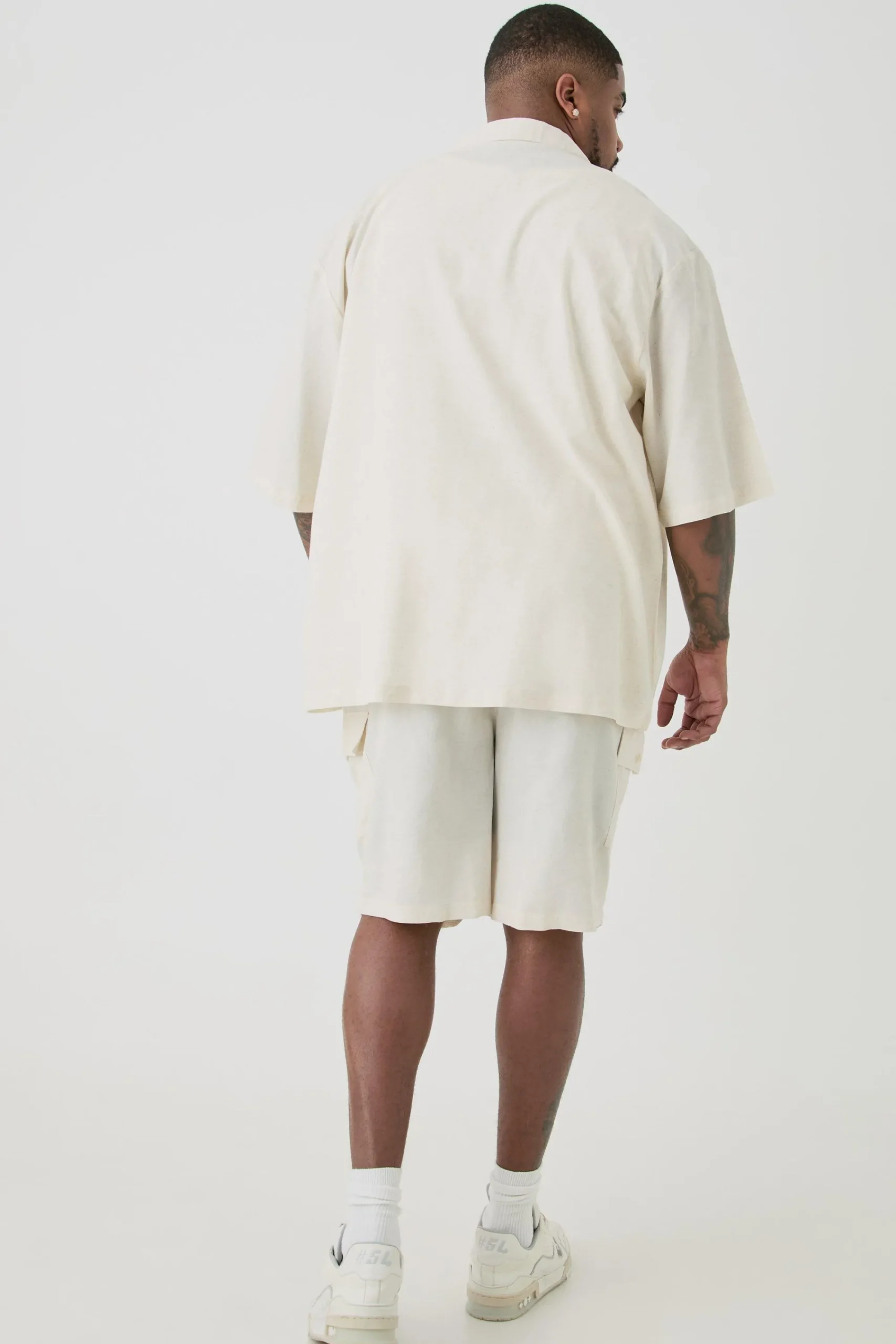 boohooMAN Plus Elasticated Waist Relaxed Linen Cargo Shorts In | UK| Shorts