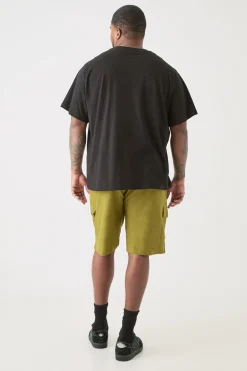 boohooMAN Plus Elasticated Waist Relaxed Linen Cargo Shorts In | UK| Shorts
