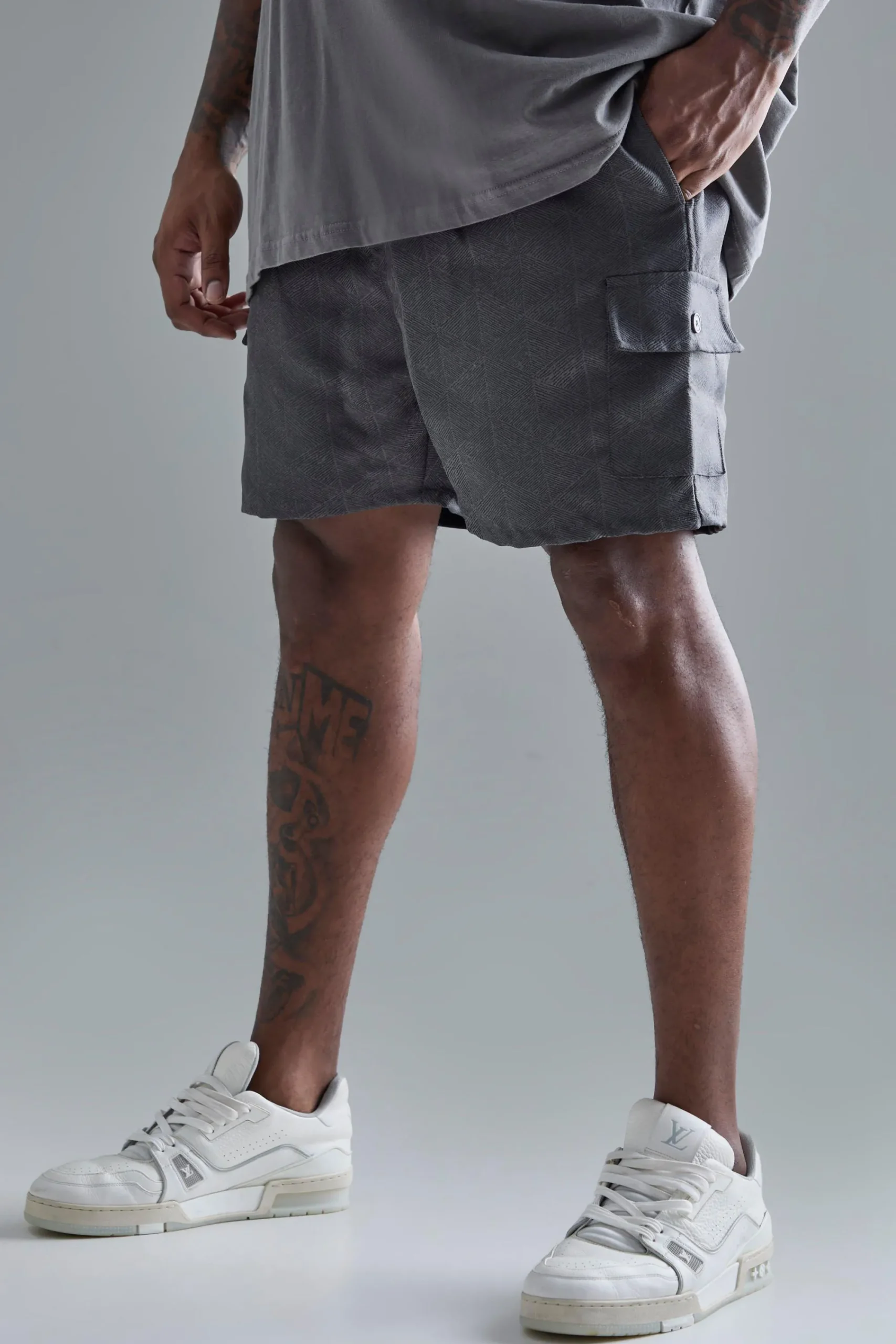 boohooMAN Plus Elasticated Waist Textured Cargo Short In | UK| Shorts
