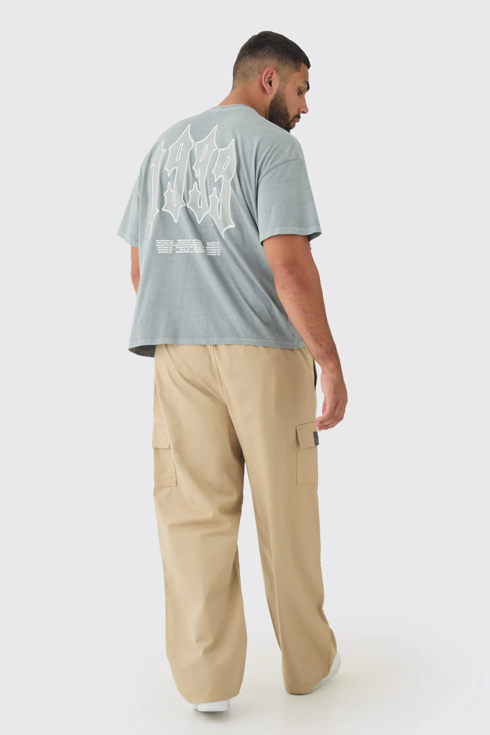 boohooMAN Plus Elasticated Waist Twill Relaxed Fit Cargo Tab Trouser | UK| Trousers