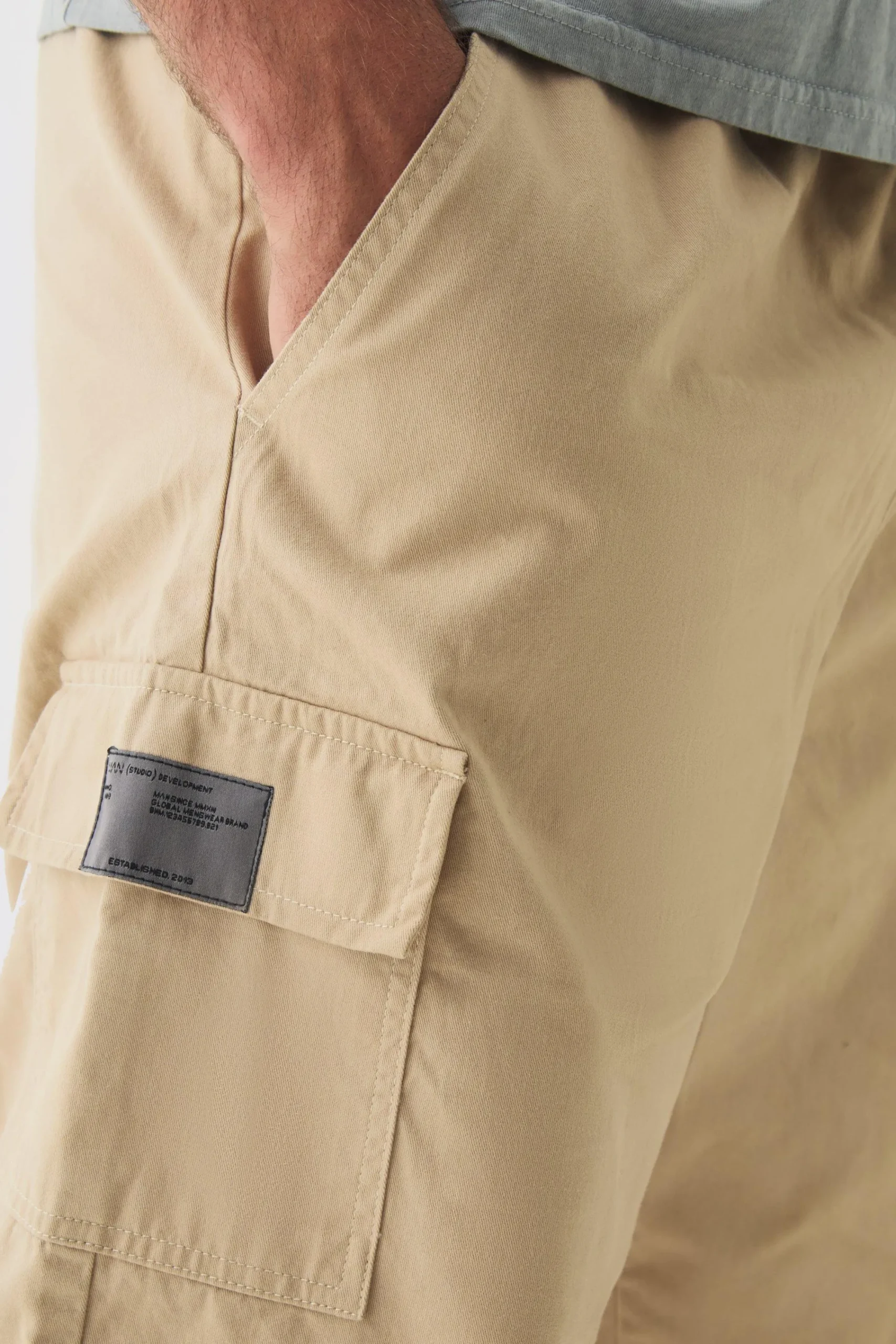 boohooMAN Plus Elasticated Waist Twill Relaxed Fit Cargo Tab Trouser | UK| Trousers