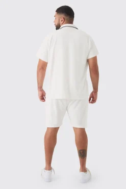 boohooMAN Plus Embroidered Towelling Shirt & Short Set In | UK| Tracksuits