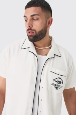 boohooMAN Plus Embroidered Towelling Shirt & Short Set In | UK| Tracksuits