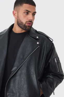 boohooMAN Plus Extreme Oversized Textured PU Biker Jacket In | UK| Coats & Jackets