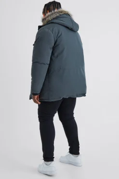 boohooMAN Plus Faux Fur Hooded Arctic Parka Jacket In | UK| Coats & Jackets