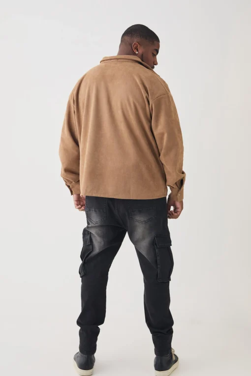 boohooMAN Plus Faux Suede Button Through Overshirt | UK| Shirts