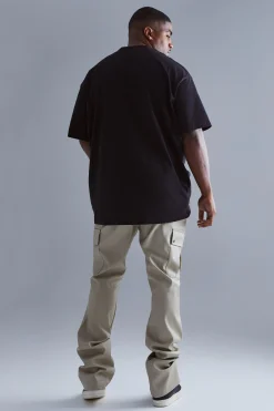 boohooMAN Plus Fixed Skinny Stacked Flare Pu Trouser | UK| Trousers