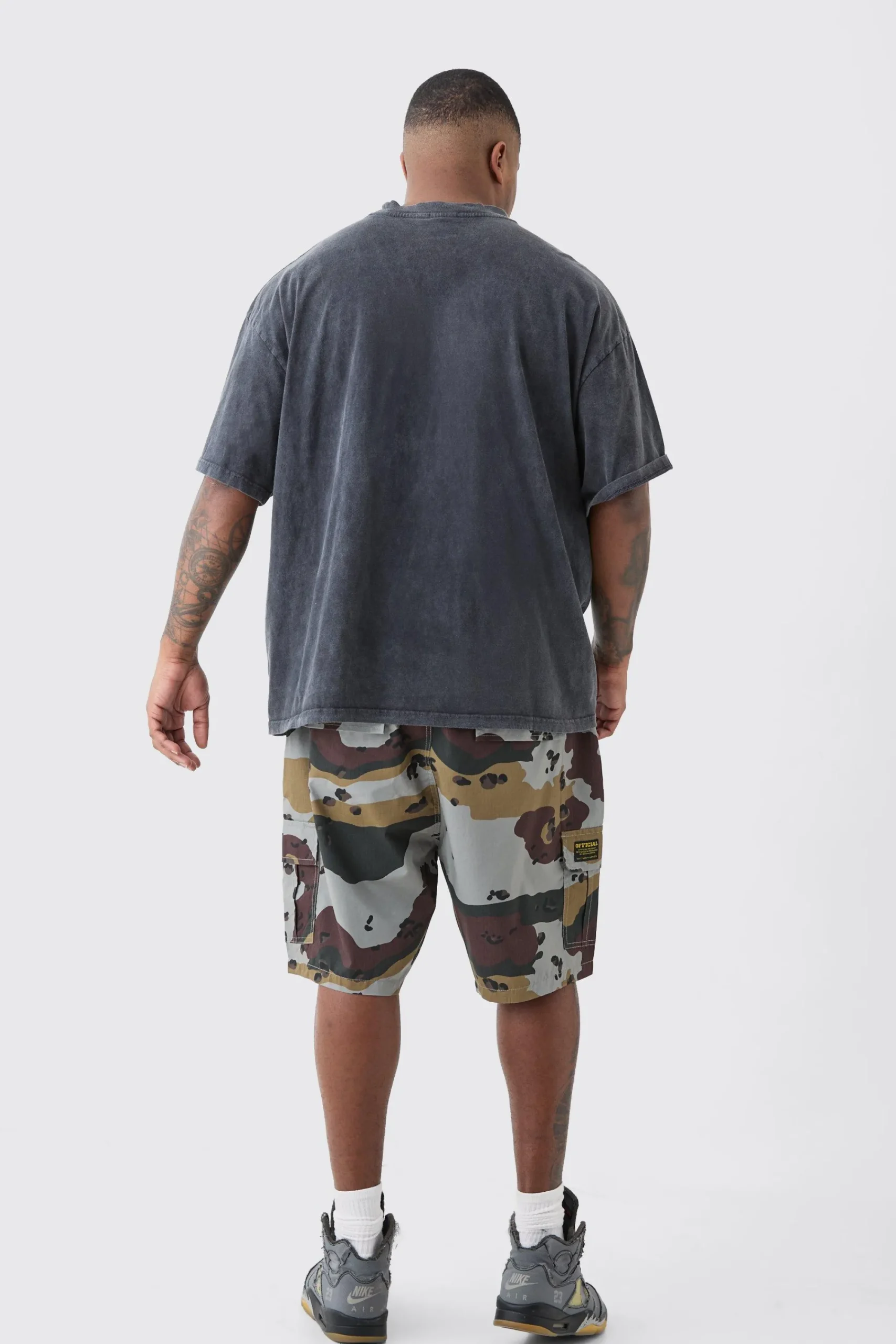 boohooMAN Plus Fixed Waist Camo Twill Cargo Short | UK| Shorts