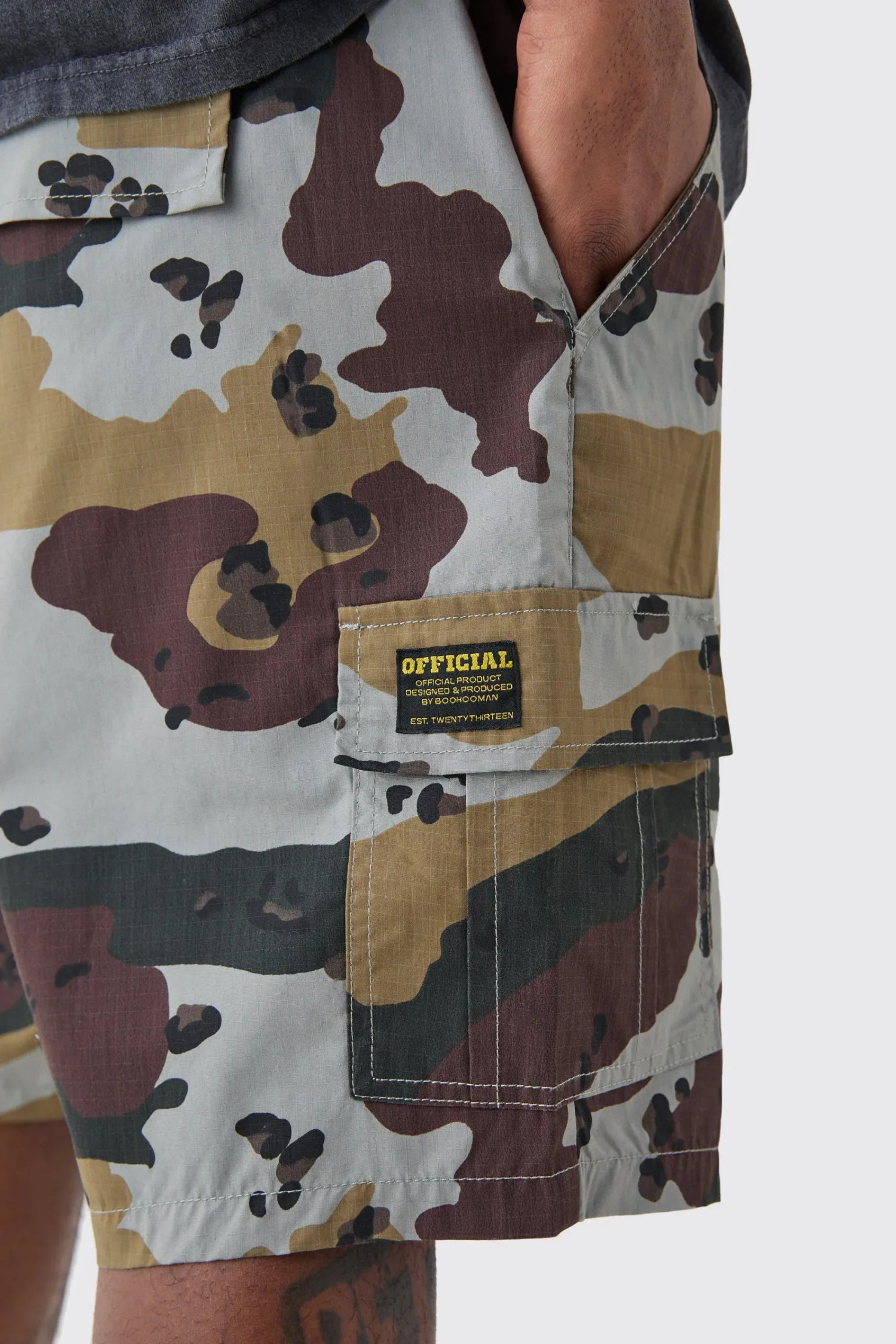 boohooMAN Plus Fixed Waist Camo Twill Cargo Short | UK| Shorts