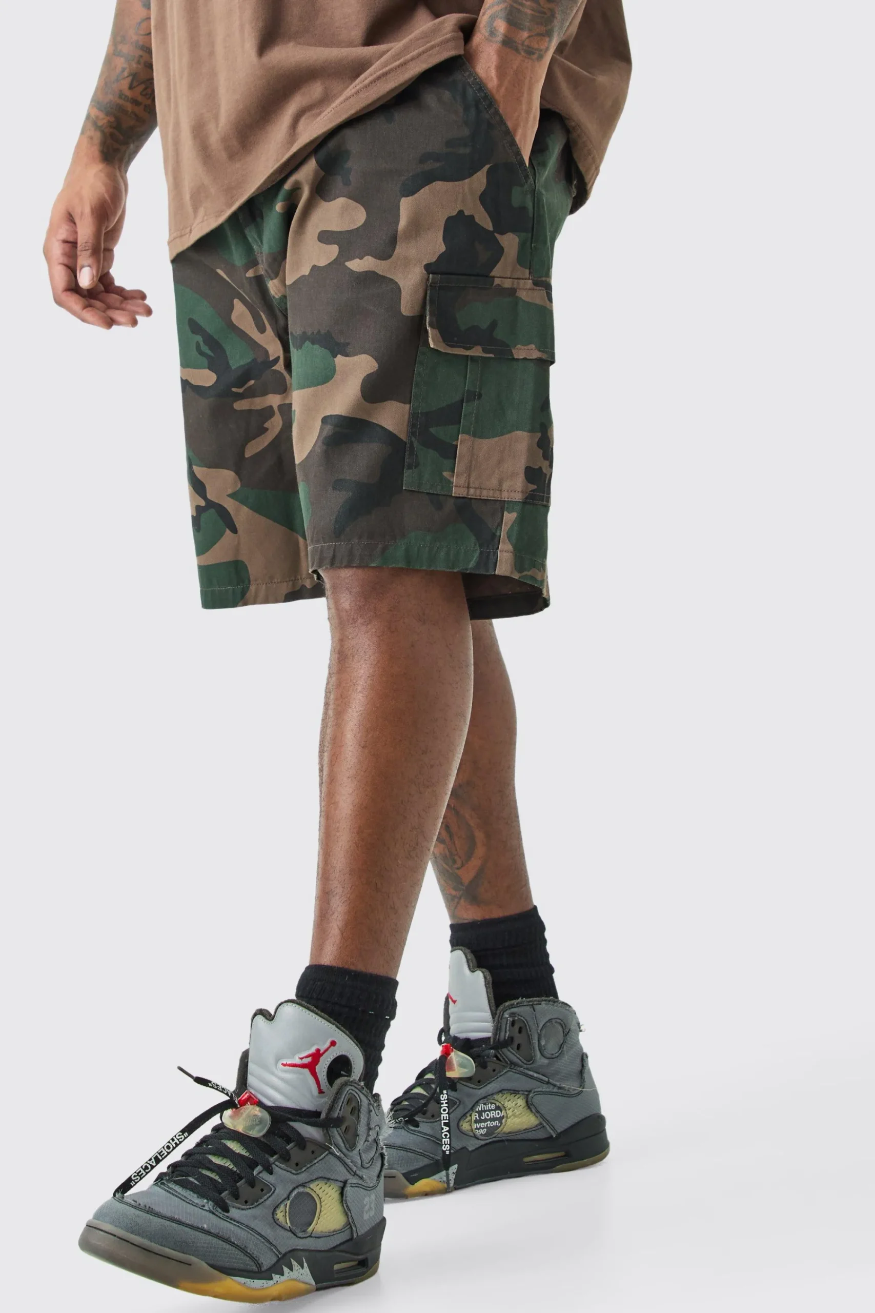boohooMAN Plus Fixed Waist Camo Twill Cargo Short | UK| Shorts