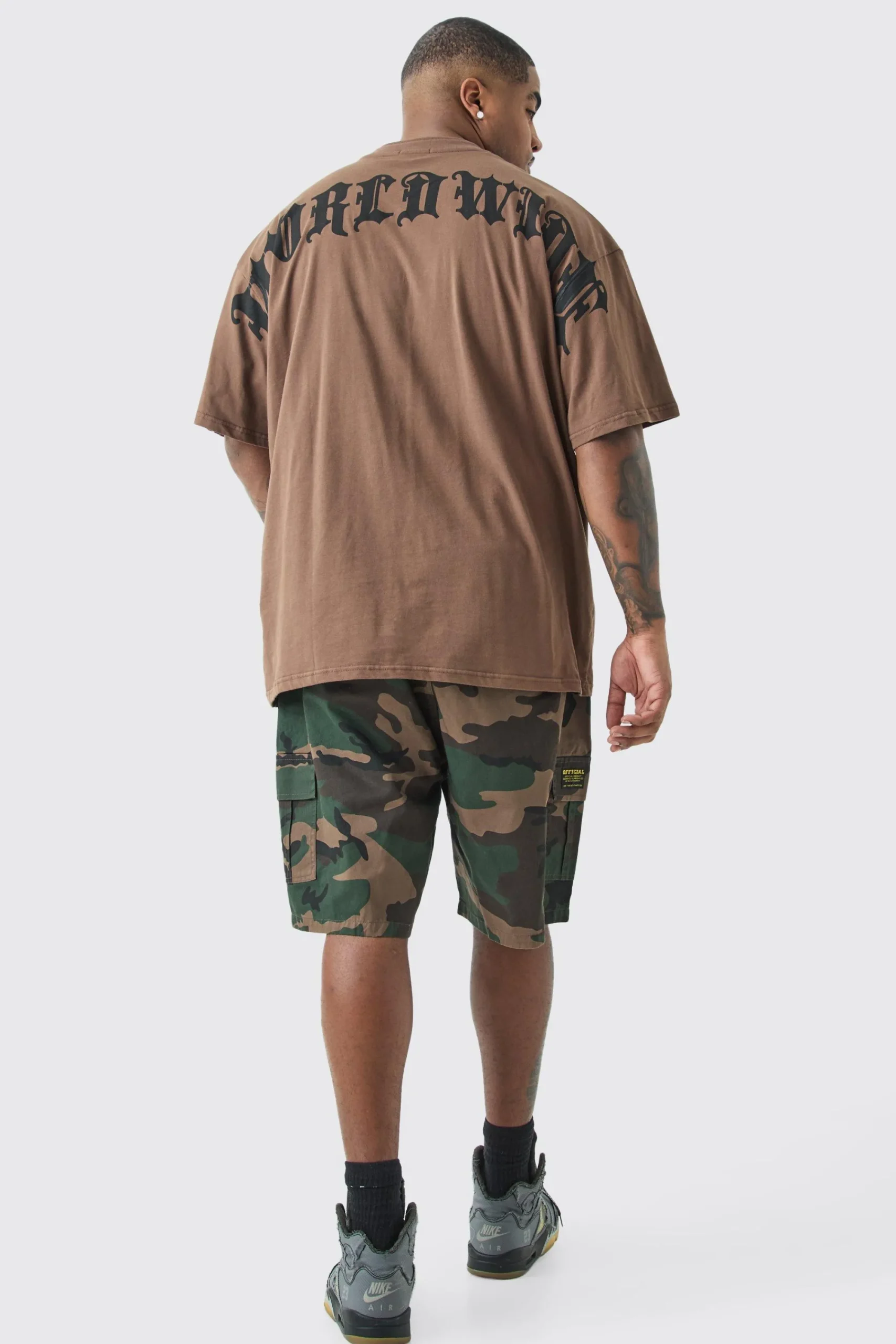 boohooMAN Plus Fixed Waist Camo Twill Cargo Short | UK| Shorts