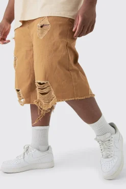boohooMAN Plus Fixed Waist Distressed Twill Jort | UK| Shorts