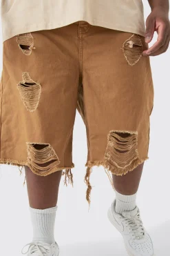 boohooMAN Plus Fixed Waist Distressed Twill Jort | UK| Shorts