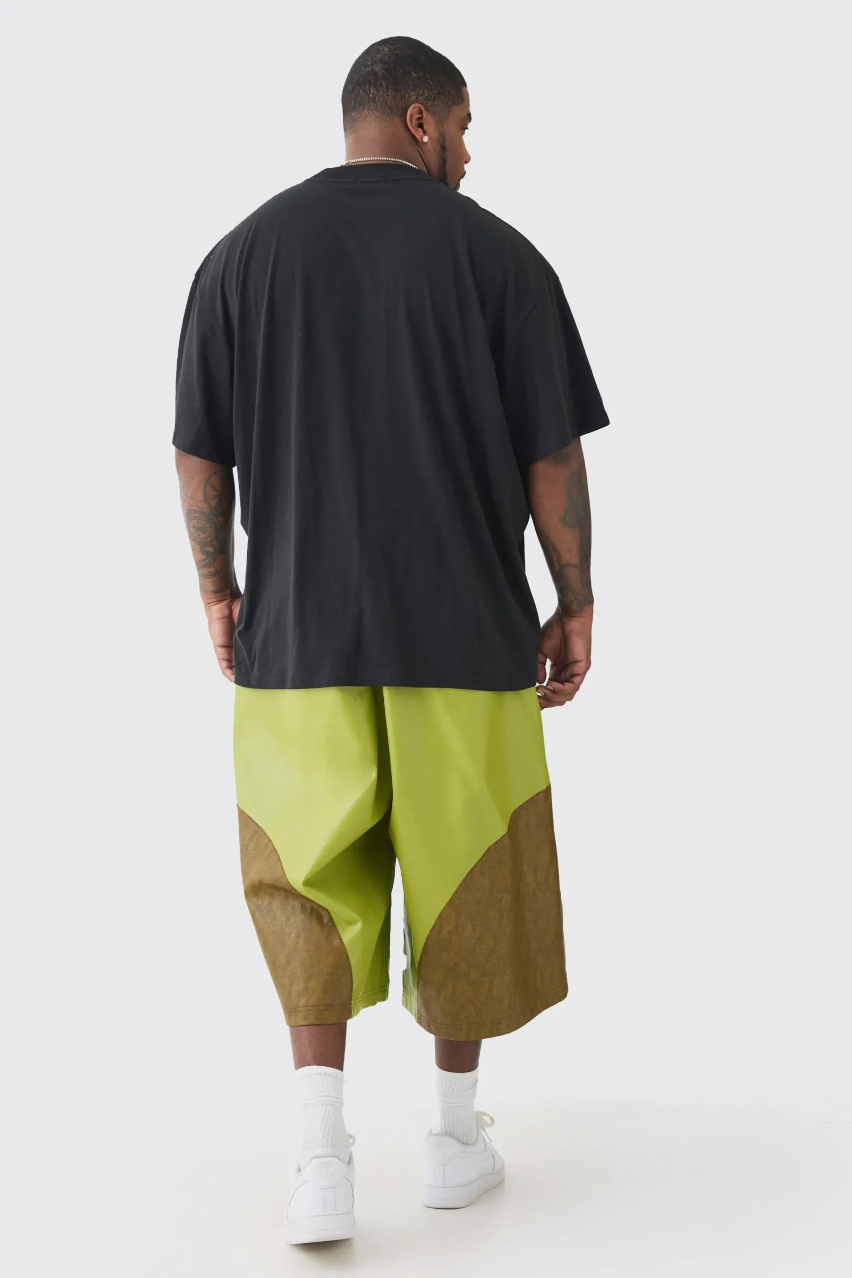 boohooMAN Plus Fixed Waist PU Colour Block Jort | UK| Shorts