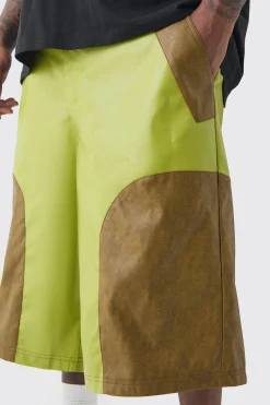 boohooMAN Plus Fixed Waist PU Colour Block Jort | UK| Shorts