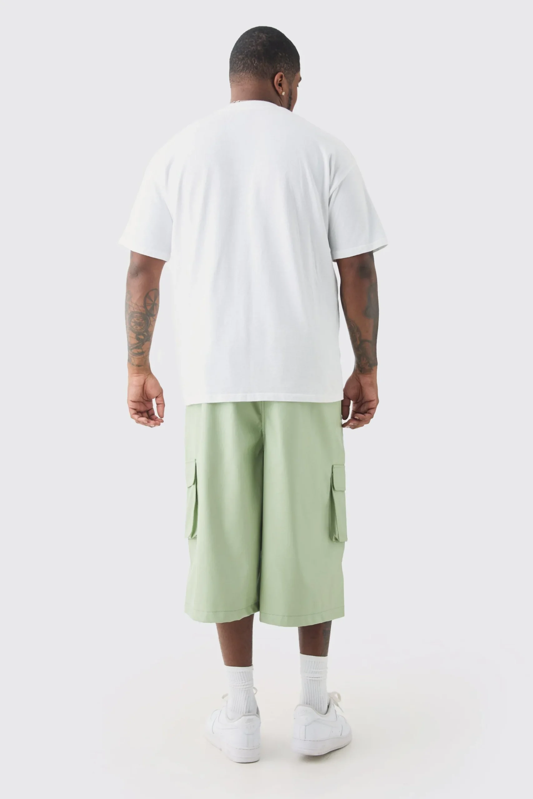 boohooMAN Plus Fixed Waist PU Panel Cargo Jort | UK| Shorts