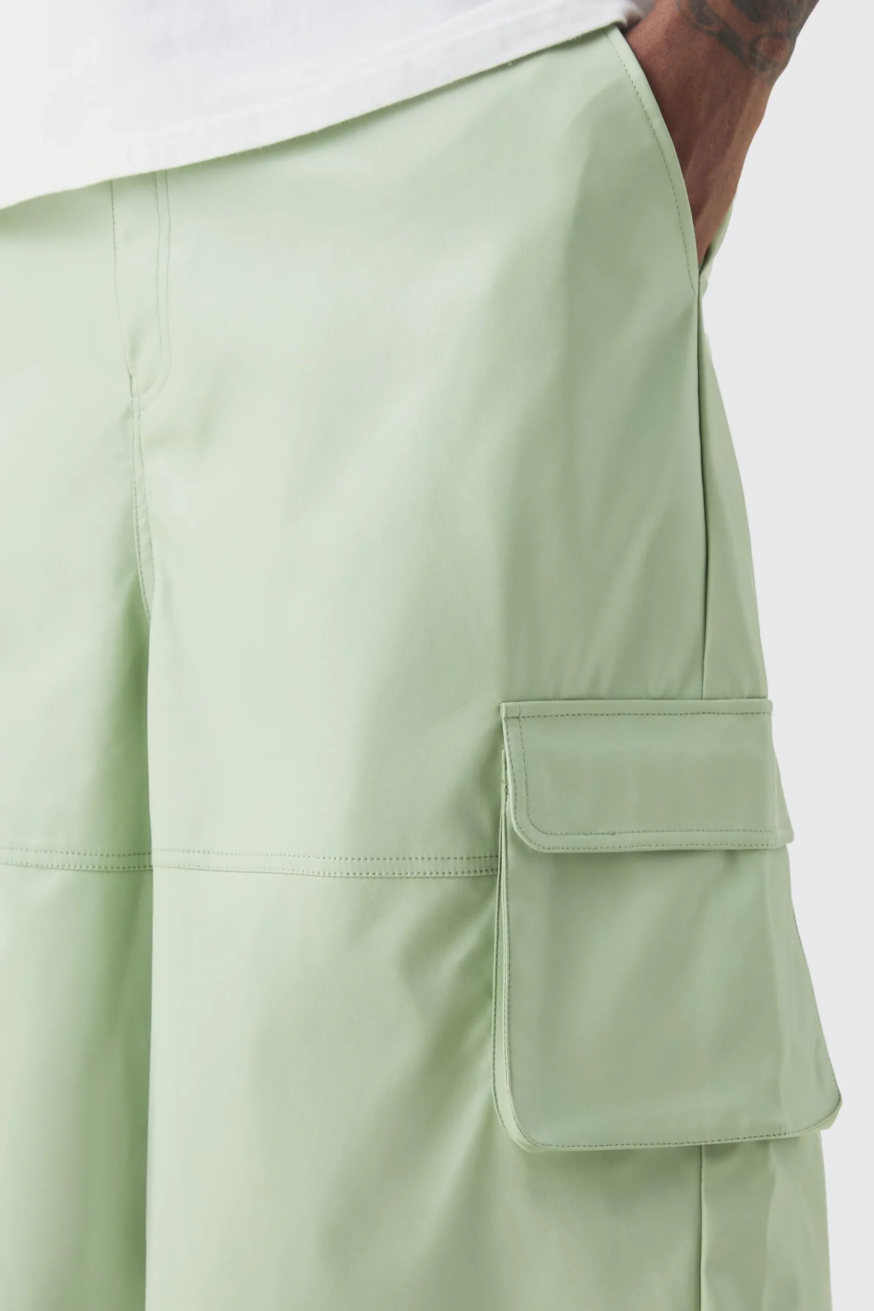 boohooMAN Plus Fixed Waist PU Panel Cargo Jort | UK| Shorts