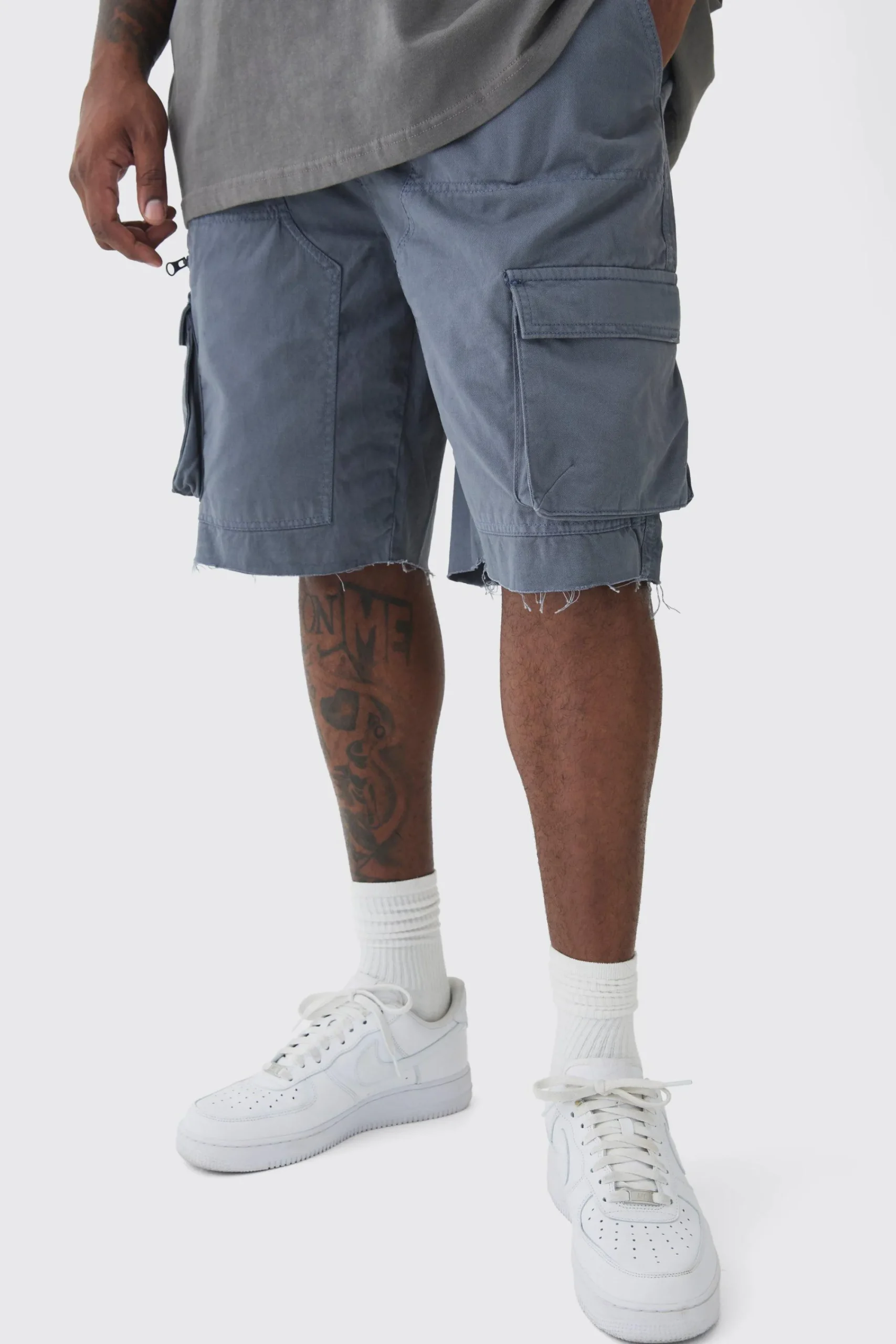 boohooMAN Plus Fixed Waist Raw Hem Relaxed Cargo Shorts | UK| Shorts