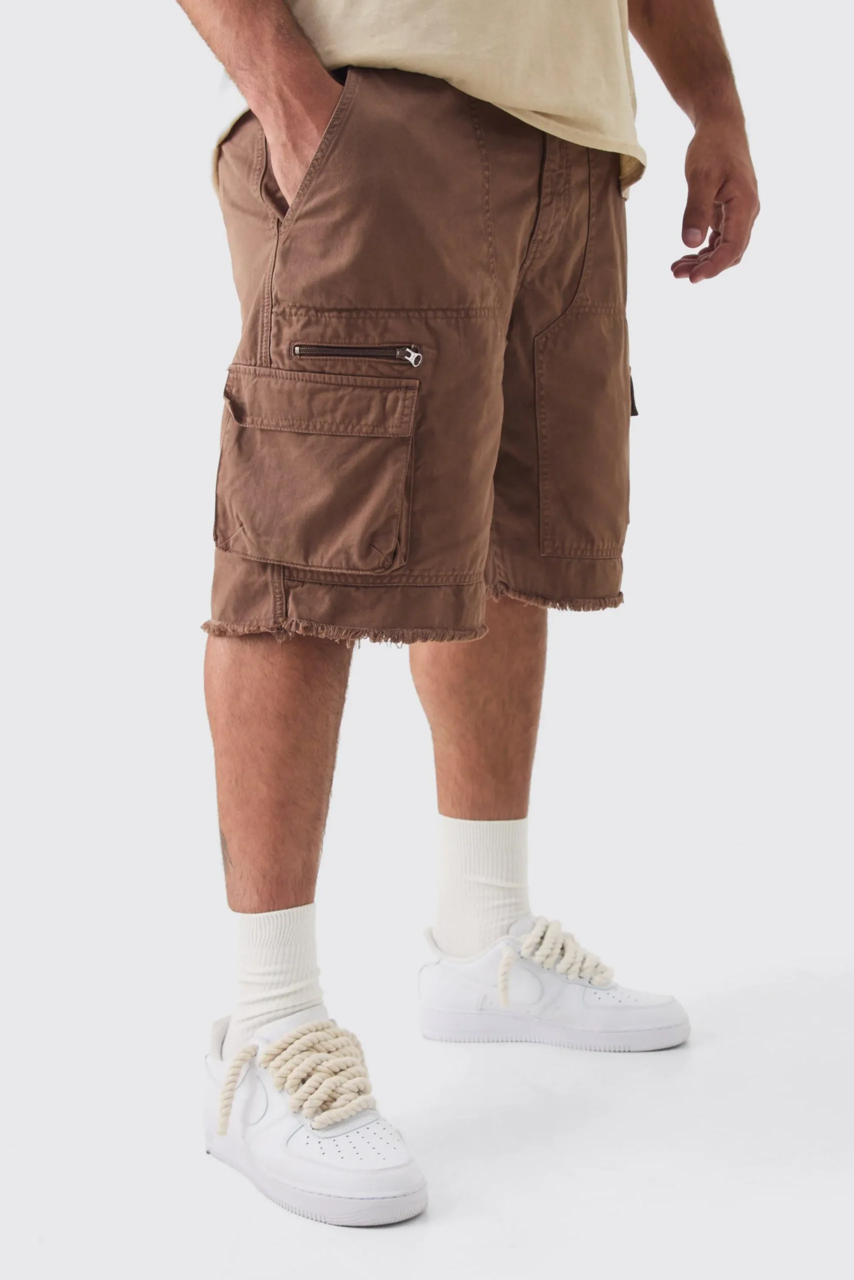boohooMAN Plus Fixed Waist Raw Hem Relaxed Cargo Shorts | UK| Shorts