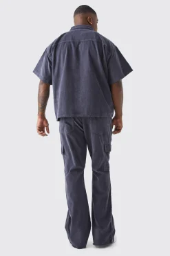 boohooMAN Plus Fixed Waist Slim Flare Zip Gusset Cord Cargo Trouser | UK| Trousers|Cargos