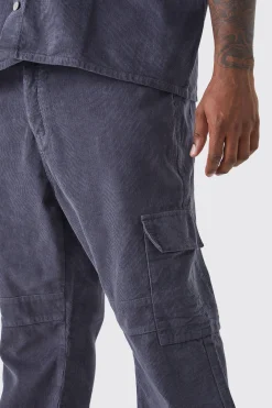 boohooMAN Plus Fixed Waist Slim Flare Zip Gusset Cord Cargo Trouser | UK| Trousers|Cargos