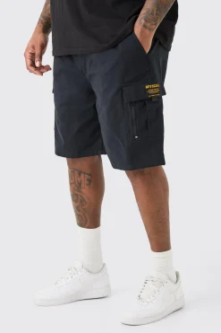 boohooMAN Plus Fixed Waist Twill Relaxed Cargo Zip Detail Tab Short | UK| Shorts