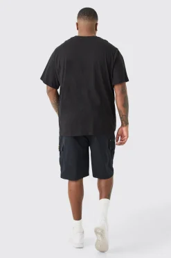 boohooMAN Plus Fixed Waist Twill Relaxed Cargo Zip Detail Tab Short | UK| Shorts