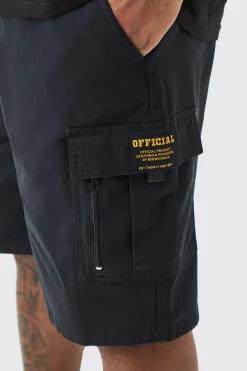 boohooMAN Plus Fixed Waist Twill Relaxed Cargo Zip Detail Tab Short | UK| Shorts