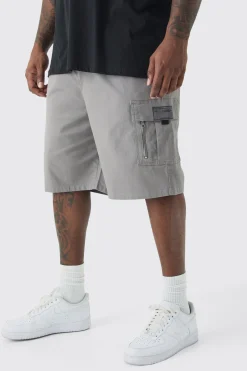 boohooMAN Plus Fixed Waist Twill Relaxed Cargo Zip Detail Tab Short | UK| Shorts