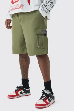 boohooMAN Plus Fixed Waist Twill Relaxed Cargo Zip Detail Tab Short | UK| Shorts