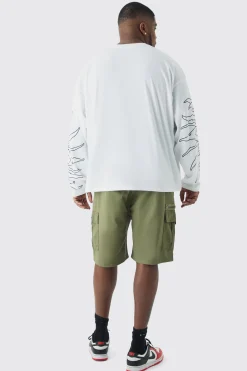 boohooMAN Plus Fixed Waist Twill Relaxed Cargo Zip Detail Tab Short | UK| Shorts