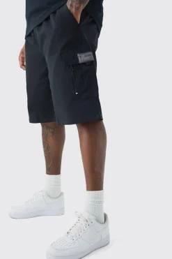 boohooMAN Plus Fixed Waist Twill Relaxed Cargo Zip Detail Tab Short | UK| Shorts