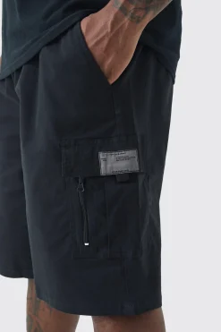 boohooMAN Plus Fixed Waist Twill Relaxed Cargo Zip Detail Tab Short | UK| Shorts