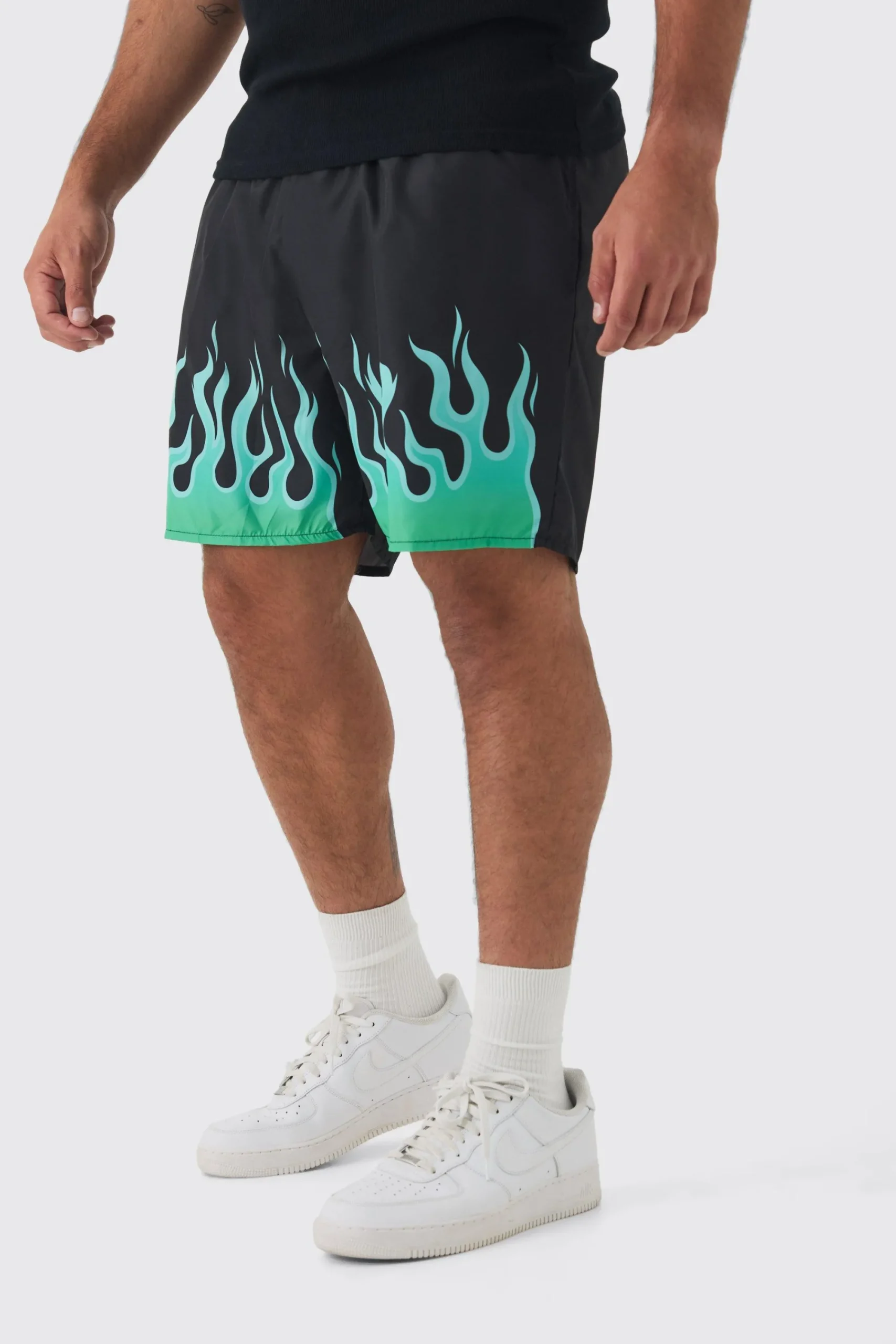 boohooMAN Plus Flame Hem Print Swim Shorts | UK| Shorts