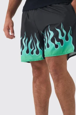 boohooMAN Plus Flame Hem Print Swim Shorts | UK| Shorts