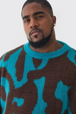 boohooMAN Plus Fluffy Knit Abstract Sweatshirt | UK| Knitwear|Hoodies & Sweatshirts