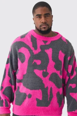 boohooMAN Plus Fluffy Knit Abstract Sweatshirt | UK| Knitwear|Hoodies & Sweatshirts