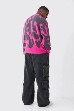 boohooMAN Plus Fluffy Knit Abstract Sweatshirt | UK| Knitwear|Hoodies & Sweatshirts