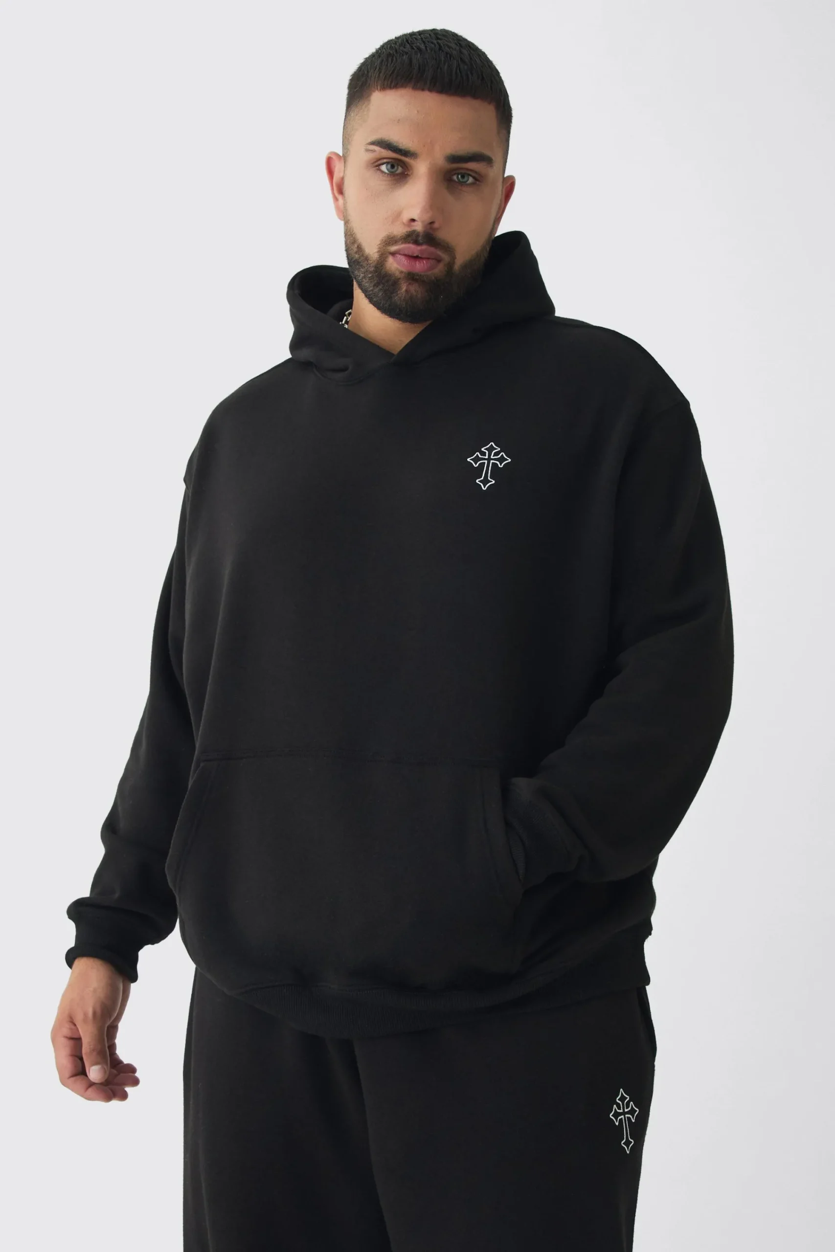 boohooMAN Plus Gothic Cross Embroidered Hooded Tracksuit | UK| Tracksuits