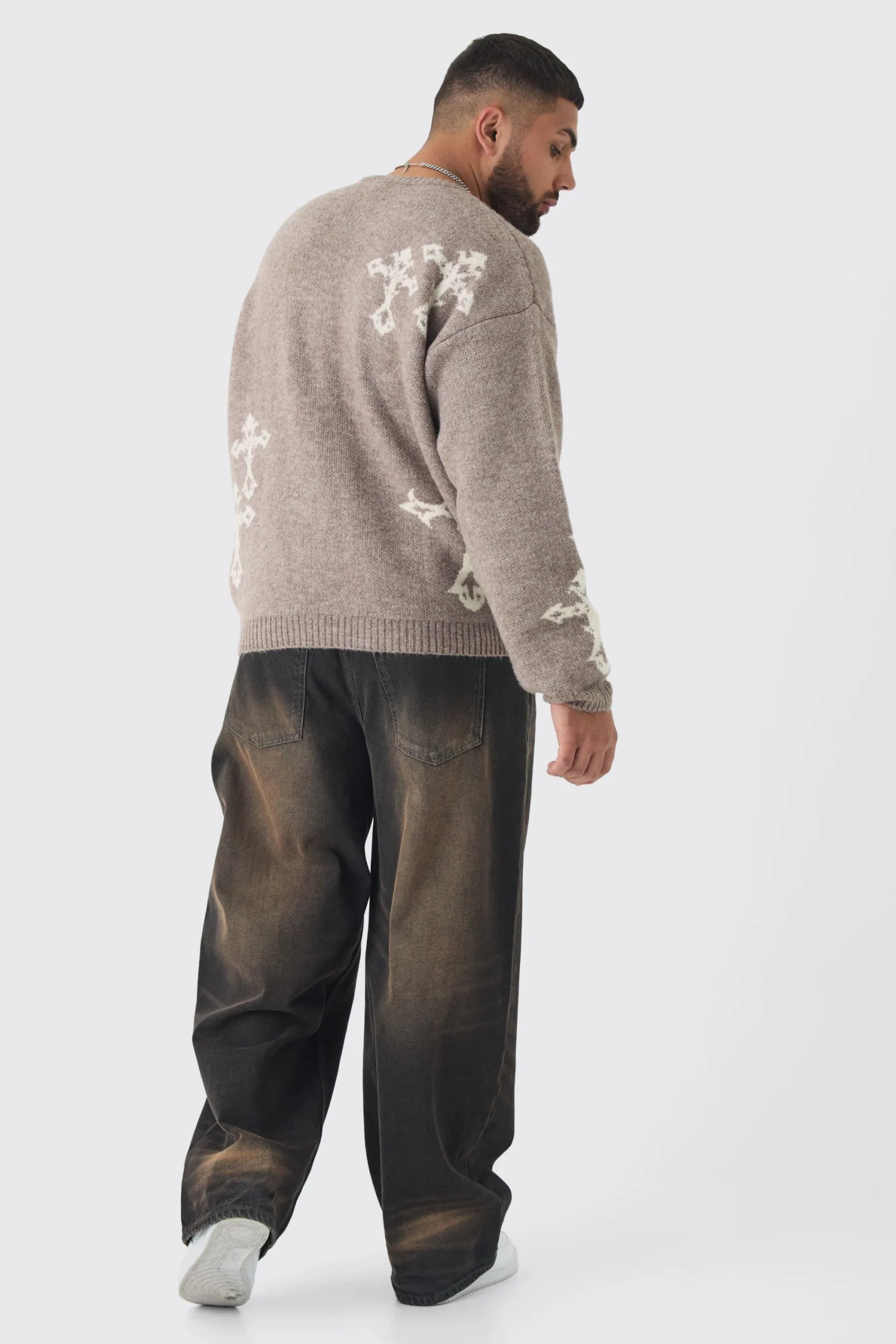boohooMAN Plus Gothic Cross Oversized Fluffy Knitted Sweat | UK| Knitwear