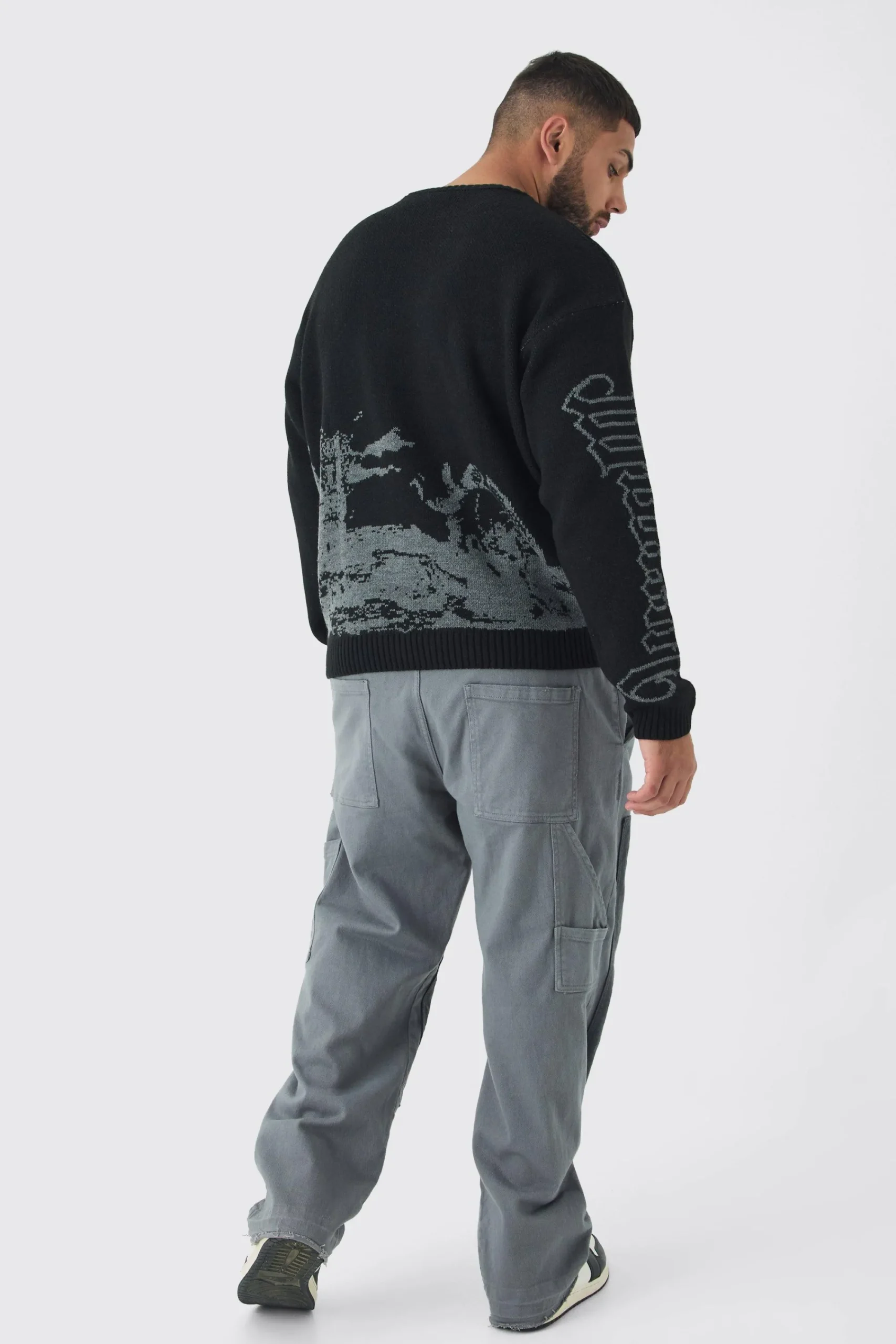 boohooMAN Plus Gothic Cross Oversized Knitted Sweat | UK| Knitwear