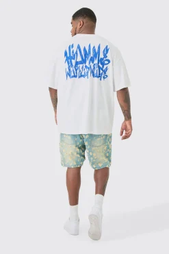 Plus Graffiti Homme Worldwide Back Print T-shirt In | UK^boohooMAN Outlet