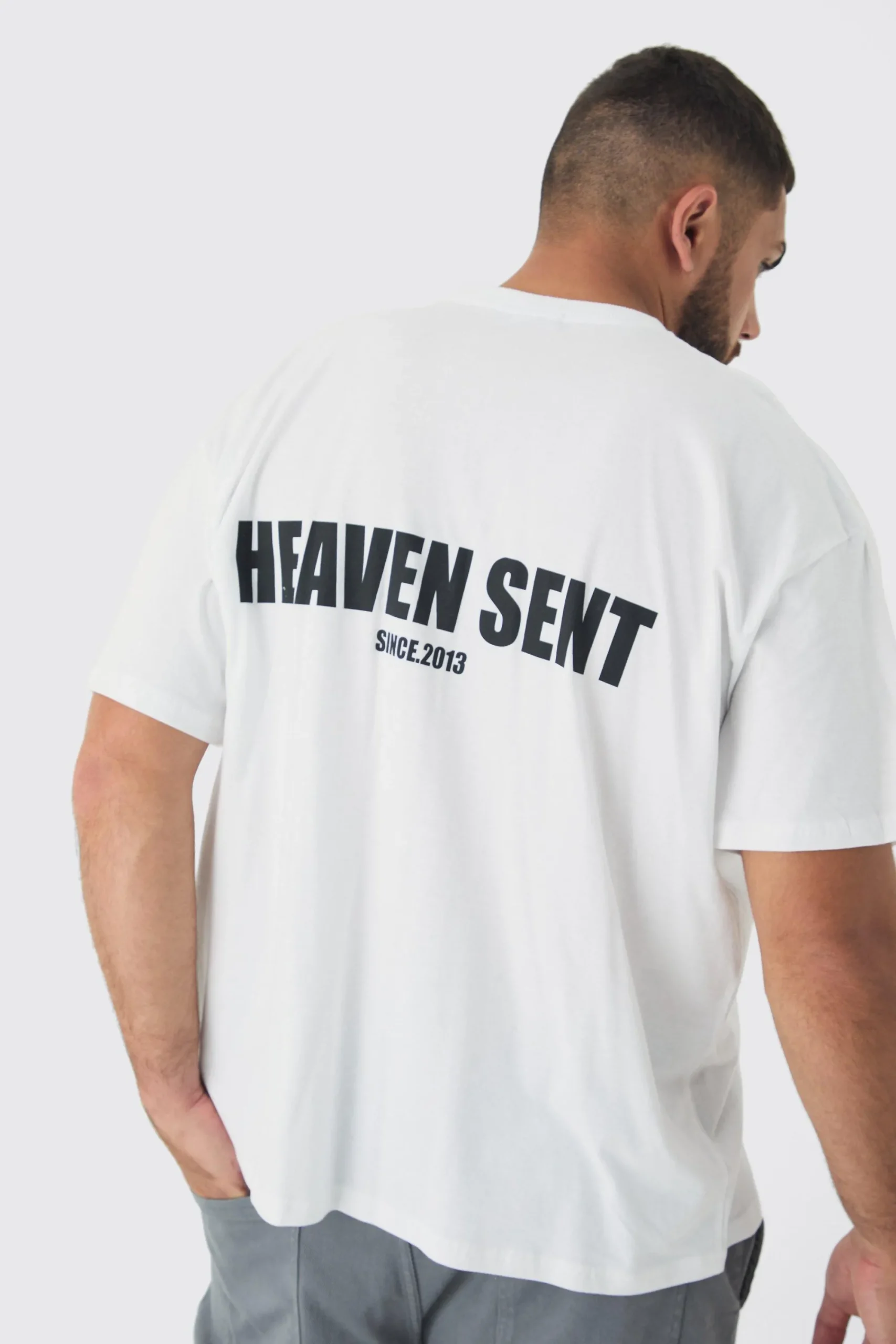 Plus Heaven Sent Print Oversized T-shirt In | UK^boohooMAN New