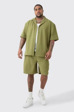 boohooMAN Plus Herringbone Detail Shirt & Short Set In | UK| Sets & Co-Ords
