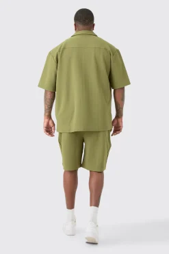 boohooMAN Plus Herringbone Detail Shirt & Short Set In | UK| Sets & Co-Ords