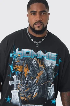 Plus Homme Cross Print Oversized T-shirt In | UK^boohooMAN Discount